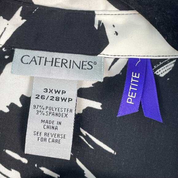 Catherines Womens Plus 3XWP Black White Button Up Shirt Short Sleeve Top Blosue - Picture 4 of 8